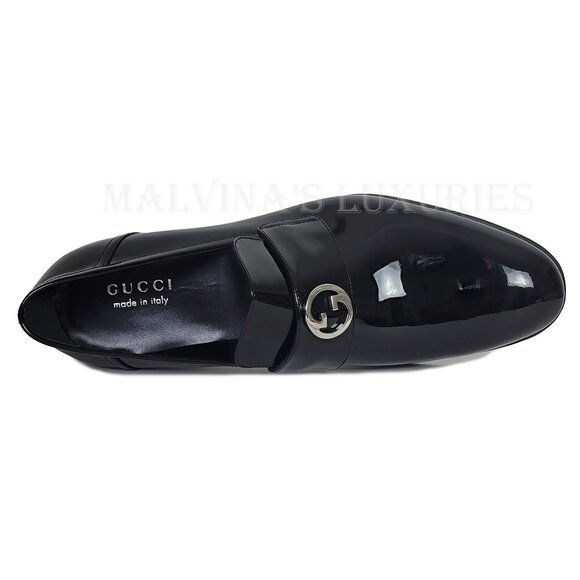 GUCCI SHOES MENS LOAFERS INTERLOCKING G LOGO BLACK LEATHER sz 12.5 US 13 - Picture 12 of 16